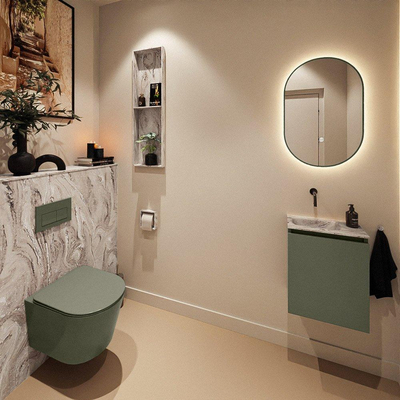 MONDIAZ TURE-DLUX Meuble toilette - 40cm - Army - EDEN - vasque Glace - position gauche - sans trou de robinet