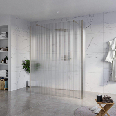 Fortifura Galeria Vrijstaande Inloopdouche - 160x200cm - helder geribbeld - antikalk - 8mm veiligheidsglas - 2 zijwanden - 40cm - wandsteunen en hoekprofielen - PVD - geborsteld gunmetal (antraciet)