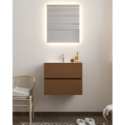 MONDIAZ VICA Badkamermeubelset - 60cm - onderkast rust- 2 lades - wastafel moon midden - 1 kraangat - LED spiegel - XL versie 60cm hoog