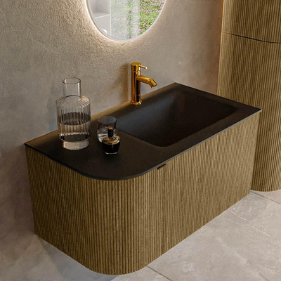 Mondiaz KURVE Ensemble de meuble de salle de bains - 85x46x40cm - 1 tiroir - 1 porte - lavabo solid surface - à droite - 1 trou de robinet - Dusk