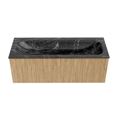 MONDIAZ KURVE-DLUX Meuble de salle de bains 120 cm couleur Oak avec 1 tiroir. Lavabo BIG LARGE central 2 trous de robinet couleur Lava.