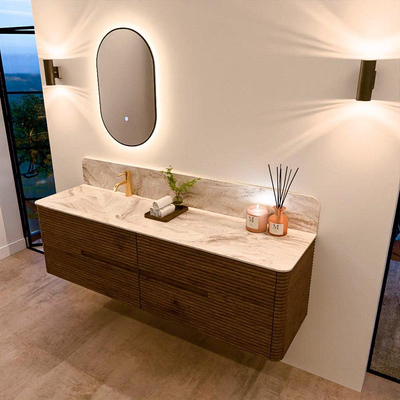 Mondiaz CIRO-DLUX Badkamermeubelset - 170x45x50cm - Solid surface wastafel Frappe - 1 wasbak Links - 1 kraangat - 4 lades - Dusk