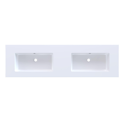 Arcqua Mira Lavabo encastré - 161x46x1.5cm - double vasque - sans trou de robinet - marbre de synthèse - blanc brillant
