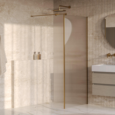 BRAUER Oblivion Inloopdouche - 100x200cm - 30cm zijwand - helder ribbel glas - glascoating - PVD - Geborsteld Goud