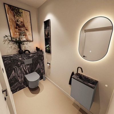 MONDIAZ TURE-DLUX Meuble de WC 40 cm Smoke. Lavabo EDEN Lava position à droite. Avec 1 trou de robinet.