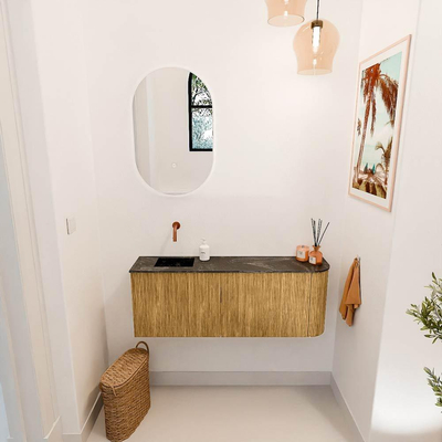 Mondiaz JOYA-DLUX Meuble de salle de bains - 111,6cm - arrondi droit couleur Chêne - Vasque FAYE position Gauche Sans trou de robinet couleur Lava