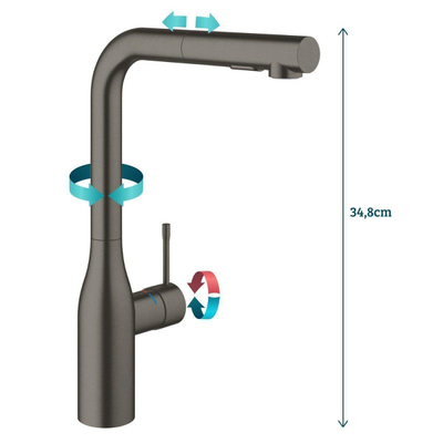 Grohe Essence New Keukenkraan - hoog - draaibare/uittrekbare uitloop - brushed hard graphite (antraciet)