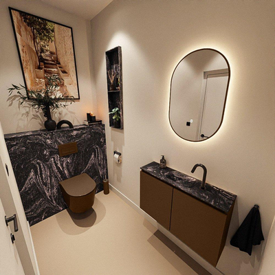 MONDIAZ TURE-DLUX 80cm toiletmeubel Rust. EDEN wastafel Lava positie midden. Met 1 kraangat.