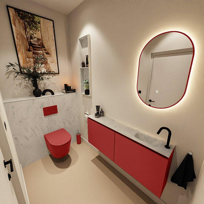 MONDIAZ TURE-DLUX Meuble de toilette 120cm Fire. EDEN lavabo Opalo position droite. Avec 1 trou de robinet.