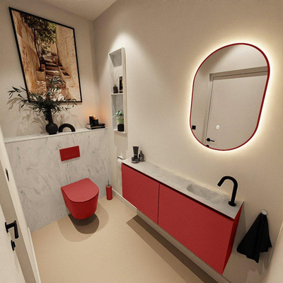 MONDIAZ TURE-DLUX Meuble toilette - 120cm - Fire - EDEN - vasque Opalo - position droite - 1 trou de robinet