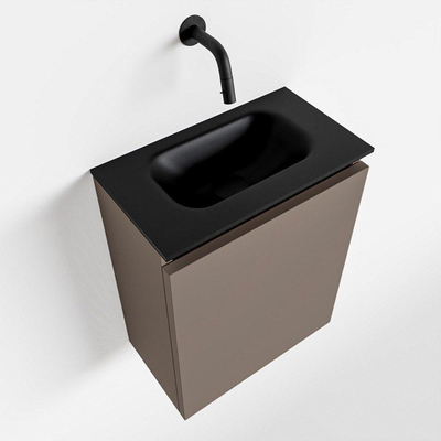 MONDIAZ TURE Toiletmeubel 40x23x50cm met 0 kraangaten 1 deuren smoke mat Wastafel Eden midden Solid Surface Zwart