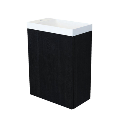 Arcqua Marble Ensemble fontaine - 40x22x54.5cm - fontaine mat blanc - sans trop-plein - chêne noir