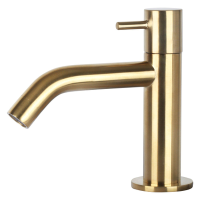 Differnz Cleo fonteinset - 31.5x31.5x10cm - Kwartrond - 1 kraangat - Gebogen matte goude kraan - Beton Grijs SHOWROOMMODEL