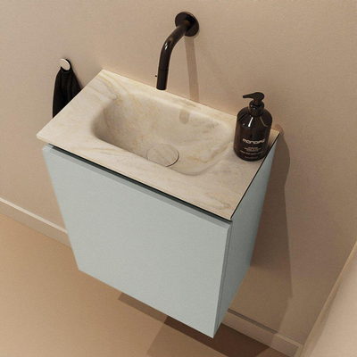 MONDIAZ TURE-DLUX Meuble WC 40 cm Greey. Lavabo EDEN Ostra position milieu. Sans trou de robinet.
