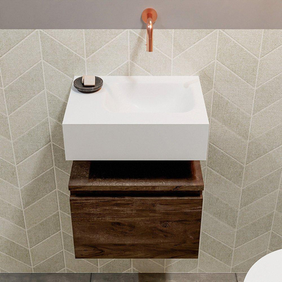 MONDIAZ ANDOR Toiletmeubel 40x30x30cm met 0 kraangaten 1 lades dark brown mat Wastafel Lex rechts Solid Surface Wit