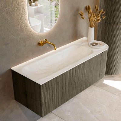 Mondiaz KURVE-DLUX Ensemble de meuble de salle de bains - 125x46x40cm - 1 tiroir - 1 porte - lavabo solid surface - gauche - sans trou de robinet - Shadow