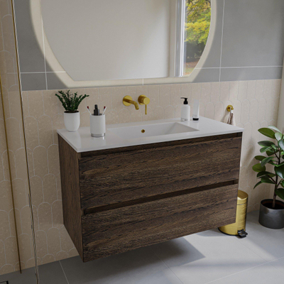 Saniclass Holz Pure Badkamermeubelset - 100x45x60cm - keramische wastafel wit - 1 wasbak - zonder kraangaten - 2 lades - Charcoal
