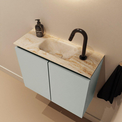 MONDIAZ TURE-DLUX Meuble toilette - 60cm - Greey - EDEN - vasque Frappe - position centrale - 1 trou de robinet