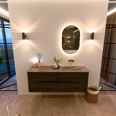 Mondiaz CIRO-DLUX Meuble de salle de bains - 140x45x50cm - Plan vasque en solid surface Oza - 1 vasque à droite - sans trous de robinetterie - 4 tiroirs - Shadow