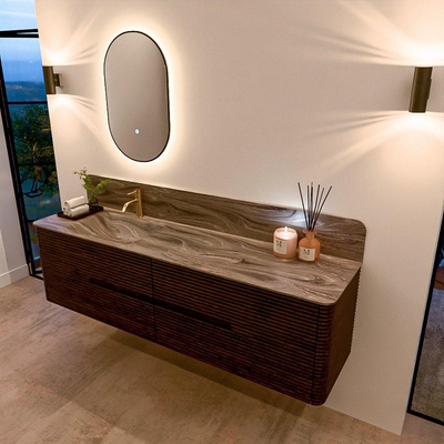 Mondiaz CIRO-DLUX Meuble de salle de bains - 180x45x50cm - Plan-vasque Solid Surface Sombra - 1 bassin à gauche - 1 trou de robinet - 4 tiroirs - Noyer