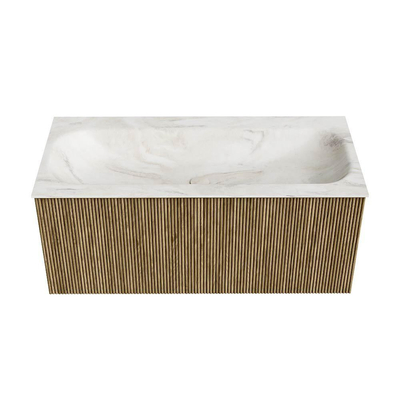 Mondiaz KURVE-DLUX Badkamermeubelset - 100x46x40cm - 1 lade - wastafel solid surface - midden - 1 kraangat - Dusk