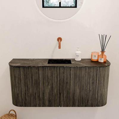 Mondiaz JOYA-DLUX Meuble de salle de bains - 93,2cm - arrondi gauche et droite couleur Shadow - Vasque FAYE position Milieu Sans trou de robinet couleur Lava