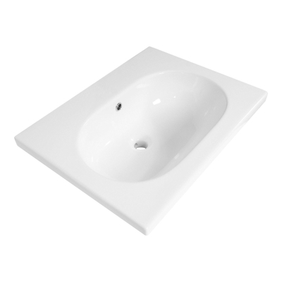 Saniclass Palermo Meuble lavabo - 60x47x3.5cm - trop-plein - 1 lavabo au centre - sans trou de robinet - céramique - blanc
