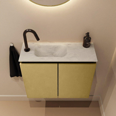 MONDIAZ TURE-DLUX Meuble toilette - 60cm - Oro - EDEN - vasque Opalo - position gauche - 1 trou de robinet