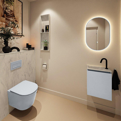 MONDIAZ TURE-DLUX Meuble toilette - 40cm - Clay - EDEN - vasque Opalo - position gauche - 1 trou de robinet