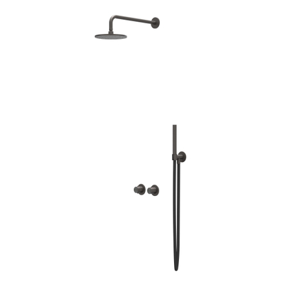 IVY Concord Ensemble de douche de tête - encastré - symmetry - inverseur-arrêt 2 voies - bras de plafond 20 cm - douche de tête medium 20 cm - barre de douche avec sortie - flexible de douche 150 cm - douchette barre - RVS316 - PVD noir carbone brossé