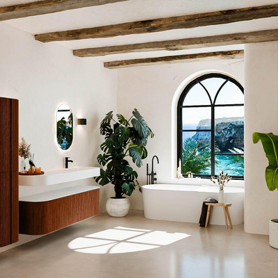 MONDIAZ THOR 160cm meuble de salle de bains arrondi gauche + droite couleur Ruby avec 1 tiroir et 2 portes. Vasque suspendue CLOUD Droite 1 trou de robinet couleur Talc.