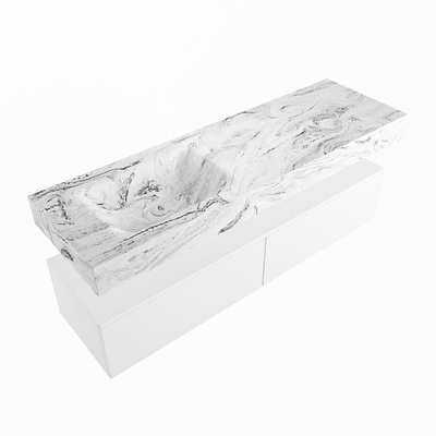 Mondiaz ALAN-DLUX Ensemble de meuble - 150cm - meuble Talc mat - 2 tiroirs - Lavabo Cloud Glace suspendu - vasque Gauche - 1 trou de robinet