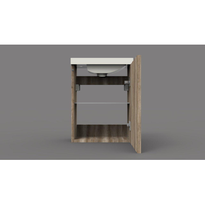 Arcqua Luna Meuble sous lave-mains 54.3x39.7x21.8cm Canyon Oak avec lavabo WC Marble avec trop-plein blanc brillant