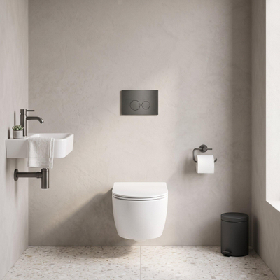 QeramiQ Dely Swirl Toiletset - 36.3x51.7cm - Geberit UP720 Duofix Sigma inbouwreservoir - 35mm zitting - bedieningsplaat gunmetal - ronde knoppen - glans wit