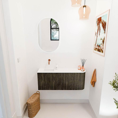 Mondiaz JOYA 101.6cm toiletmeubel - ronding rechts kleur Shadow - Wastafel FAYE positie Links Zonder kraangat kleur Talc.