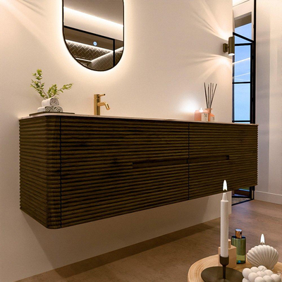 Mondiaz CIRO-DLUX Badkamermeubelset - 180x45x50cm - Solid surface wastafel Nata - 1 wasbak Links - 1 kraangat - 4 lades - Shadow