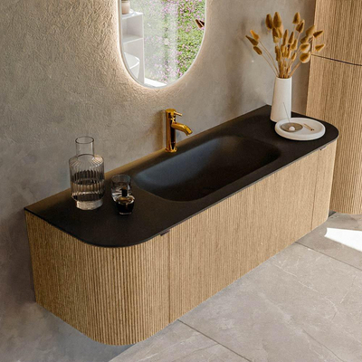 MONDIAZ KURVE Meuble de salle de bains 140 cm avec module 25 Len R couleur Chêne avec 1 tiroir et 2 portes. Lavabo BIG SMALL central 1 trou de robinet Urban.