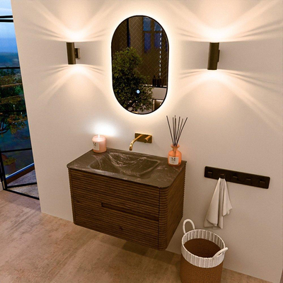 Mondiaz CIRO-DLUX Ensemble meuble de salle de bains - 80x45x50cm - lavabo solid surface Lava - 1 vasque au milieu - sans trous de robinetterie - 2 tiroirs - Dusk