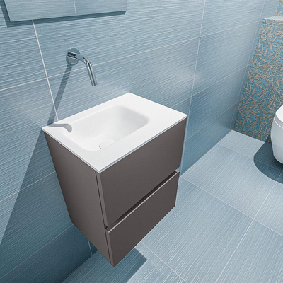 MONDIAZ ADA Toiletmeubel 40x30x50cm met 0 kraangaten 2 lades dark grey mat Wastafel Lex links Solid Surface Wit