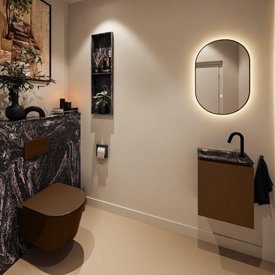 MONDIAZ TURE-DLUX 40cm toiletmeubel Rust. EDEN wastafel Lava positie links. Met 1 kraangat.