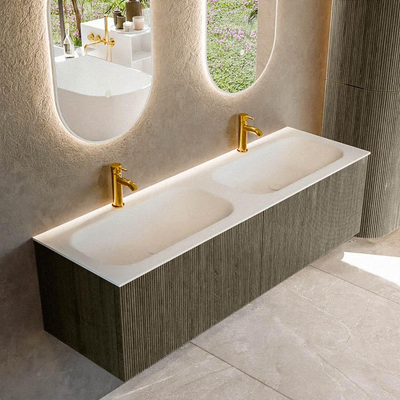 Mondiaz KURVE Ensemble de meuble de salle de bains - 150x46x40cm - 2 tiroirs - vasque solid surface - double - 2 trous de robinet - Shadow
