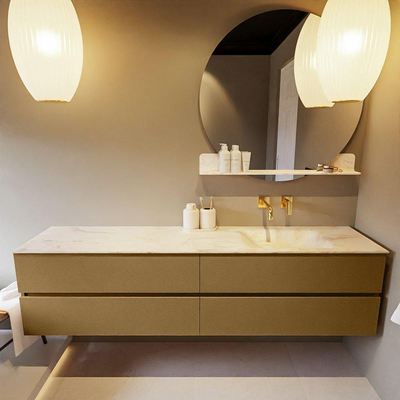 Mondiaz VICA-DLUX ensemble de meuble de salle de bain - 200cm - meuble sous-vasque oro - 4 tiroirs - lavabo encastré cloud droite - sans trous de robinet - miroir modèle spot - version XL 60cm de haut - ostra