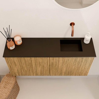 Mondiaz JOYA 90cm meuble de salle de bains - couleur Oak - Vasque FAYE position Droite Sans trou de robinet couleur Urban.
