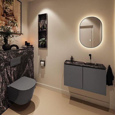 MONDIAZ TURE-DLUX 80cm toiletmeubel Dark Grey. EDEN wastafel Lava positie rechts. Zonder kraangat.