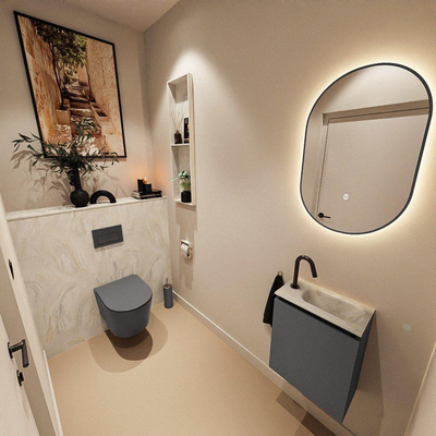 MONDIAZ TURE-DLUX 40cm toiletmeubel Dark Grey. EDEN wastafel Ostra positie rechts. Met 1 kraangat.