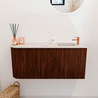 Mondiaz JOYA-DLUX 91.6cm toiletmeubel - ronding links kleur Ruby - Wastafel FAYE positie Rechts 1 kraangat kleur Nata.