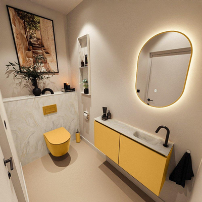 MONDIAZ TURE-DLUX meuble WC 100cm Ocher. EDEN lavabo Ostra position droite. Avec 1 trou de robinet.