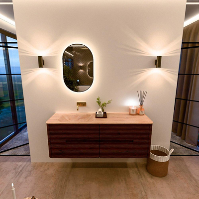 Mondiaz CIRO-DLUX Meuble de salle de bains - 140x45x50cm - Plan vasque Solid surface Saba - 1 vasque à gauche - sans trous de robinetterie - 4 tiroirs - Ruby