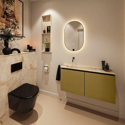 MONDIAZ TURE-DLUX Meuble de toilettes 100cm Oro. EDEN lavabo Frappe position gauche. Sans trou de robinet.