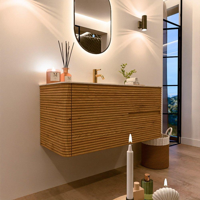 Mondiaz CIRO-DLUX Ensemble de meubles de salle de bains - 110x45x50cm - Lavabo solid surface Ostra - 1 vasque au milieu - 1 trou de robinet - 2 tiroirs - Chêne